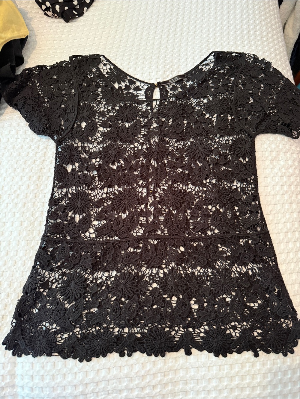Black Crochet Lace Short-Sleeve Women's Top size S